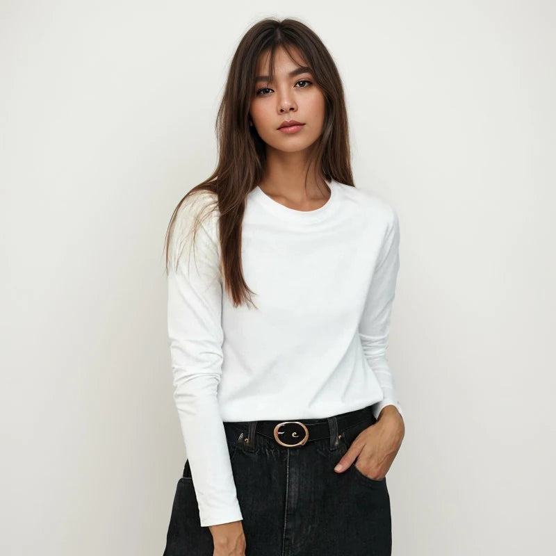 Cotton Long Sleeve Tops Solid Woman Clothing O-neck 220 Grams Heavy T-shirt Y2k Comfortable Casual Tee Fall Winter Shirt YH2531
