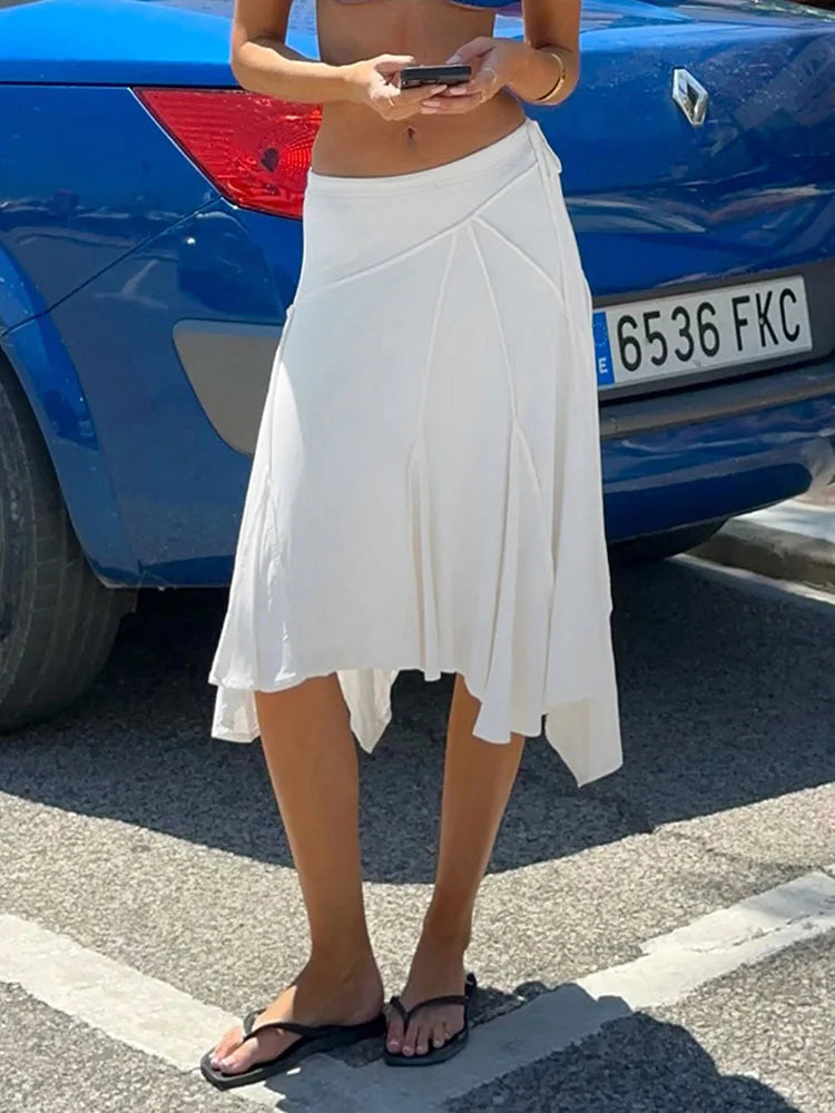 Casual Irregular Lace Up Skirts Women Fashion Sexy Low-Waisted Solid Skirts 2026 Summer Beach Fashion Streetwear Ladies