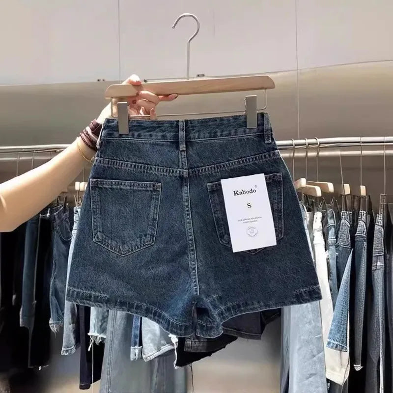 2026 Summer Denim Shorts Women's Trendy Versatile High-Waisted Loose-Fit Straight-Leg Casual Mid-Length Wide-Leg Vintage Pants