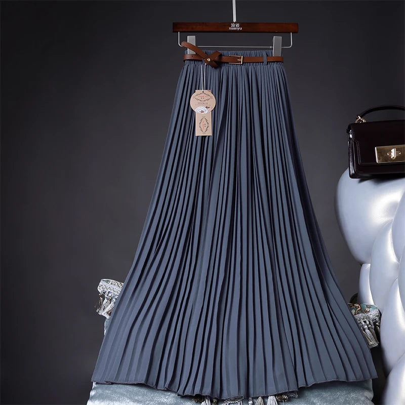 2021 High Quality Women Summer Skirt High Waist Vintage Women Pleated Skirt Saias Femme Boho White Long Chiffon Skirt Streetwear