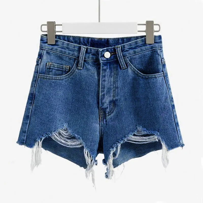 Wurry Denim Shorts for Women, Online Red, New Loose Korean Version, A-line, Hole-hot Pants for Summer
