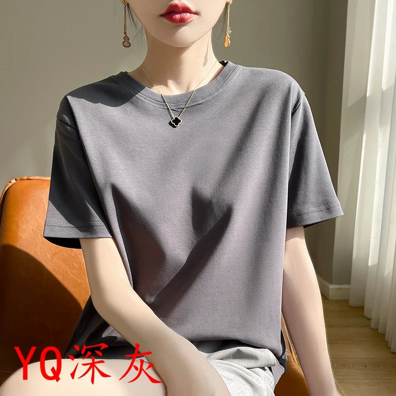 2026 Summer New Cotton Short Sleeve T-shirt Women's Round Neck Half Sleeve Mercerized Cotton Cool T-shirt