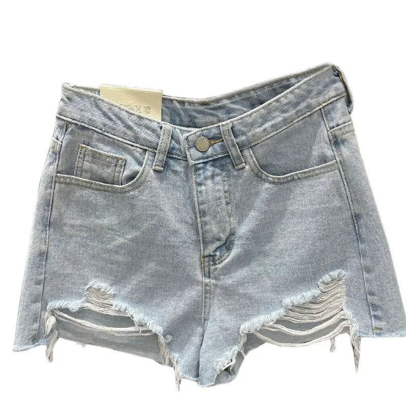 Wurry Denim Shorts for Women, Online Red, New Loose Korean Version, A-line, Hole-hot Pants for Summer