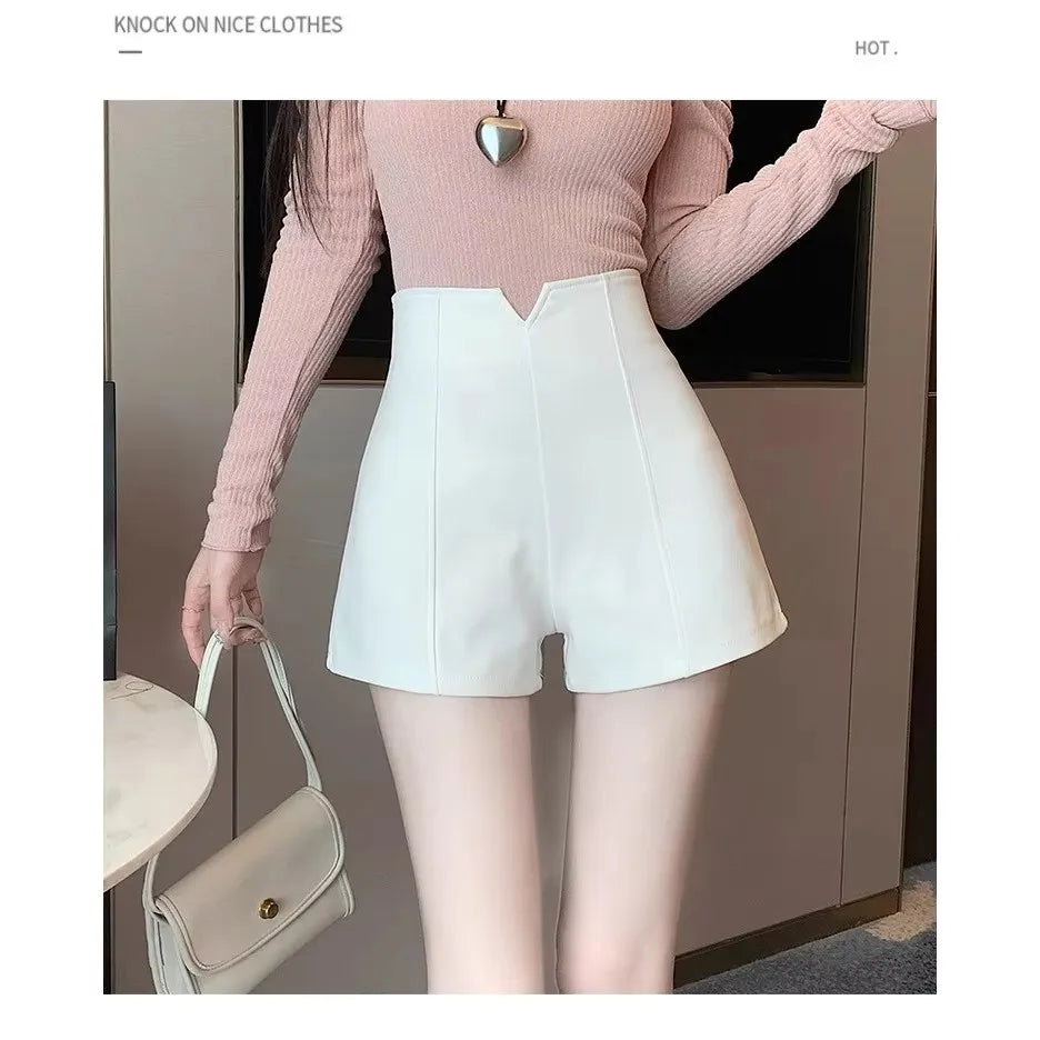 Woolen shorts women's high waisted hot pants as a base versatile boots for autumn and winter 2025 new casual pants black pants f