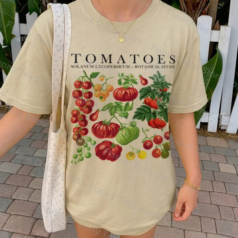 Tomato Girl Aesthetic T Shirt Vintage Botanical Graphic Tees Summer Cute Oversized Garden T-shirt Women Cottagecore Clothes Gift