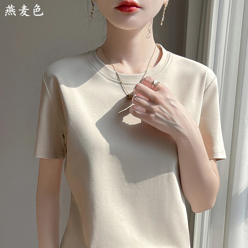 2026 Summer New Cotton Short Sleeve T-shirt Women's Round Neck Half Sleeve Mercerized Cotton Cool T-shirt