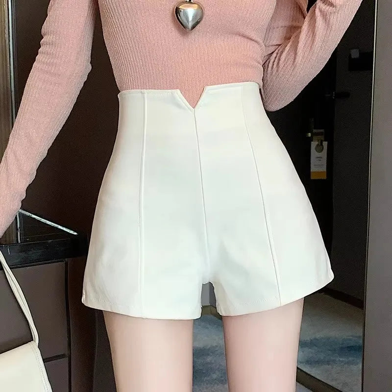 Woolen shorts women's high waisted hot pants as a base versatile boots for autumn and winter 2025 new casual pants black pants f