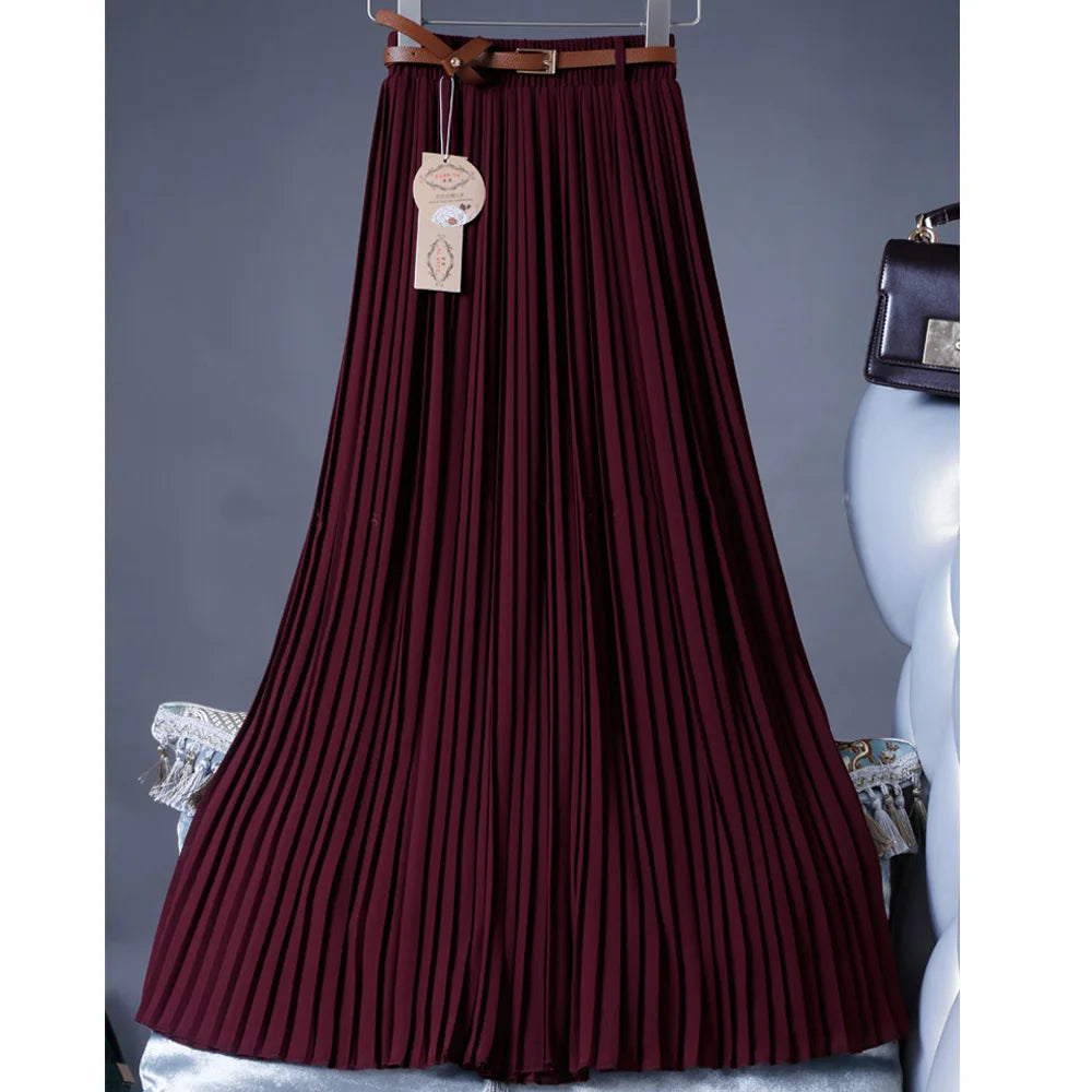 2021 High Quality Women Summer Skirt High Waist Vintage Women Pleated Skirt Saias Femme Boho White Long Chiffon Skirt Streetwear