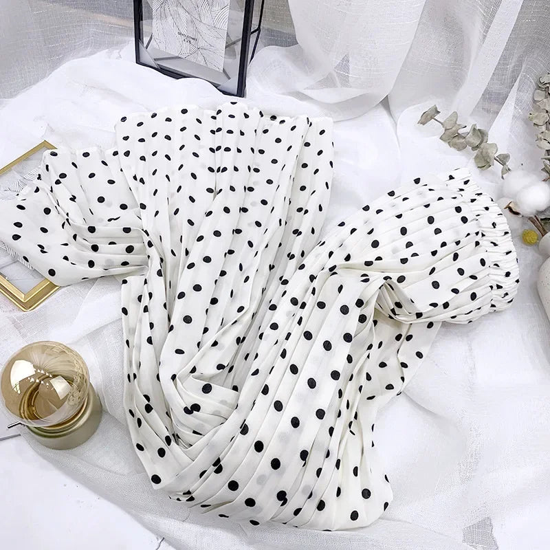 TFETTERS Women Skirts Chiffon Pleated Skirt Women Spring and Summer Korean Polka Dot White Pleated Skirts for Women Clothing