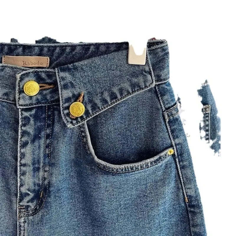 2026 Summer Denim Shorts Women's Trendy Versatile High-Waisted Loose-Fit Straight-Leg Casual Mid-Length Wide-Leg Vintage Pants